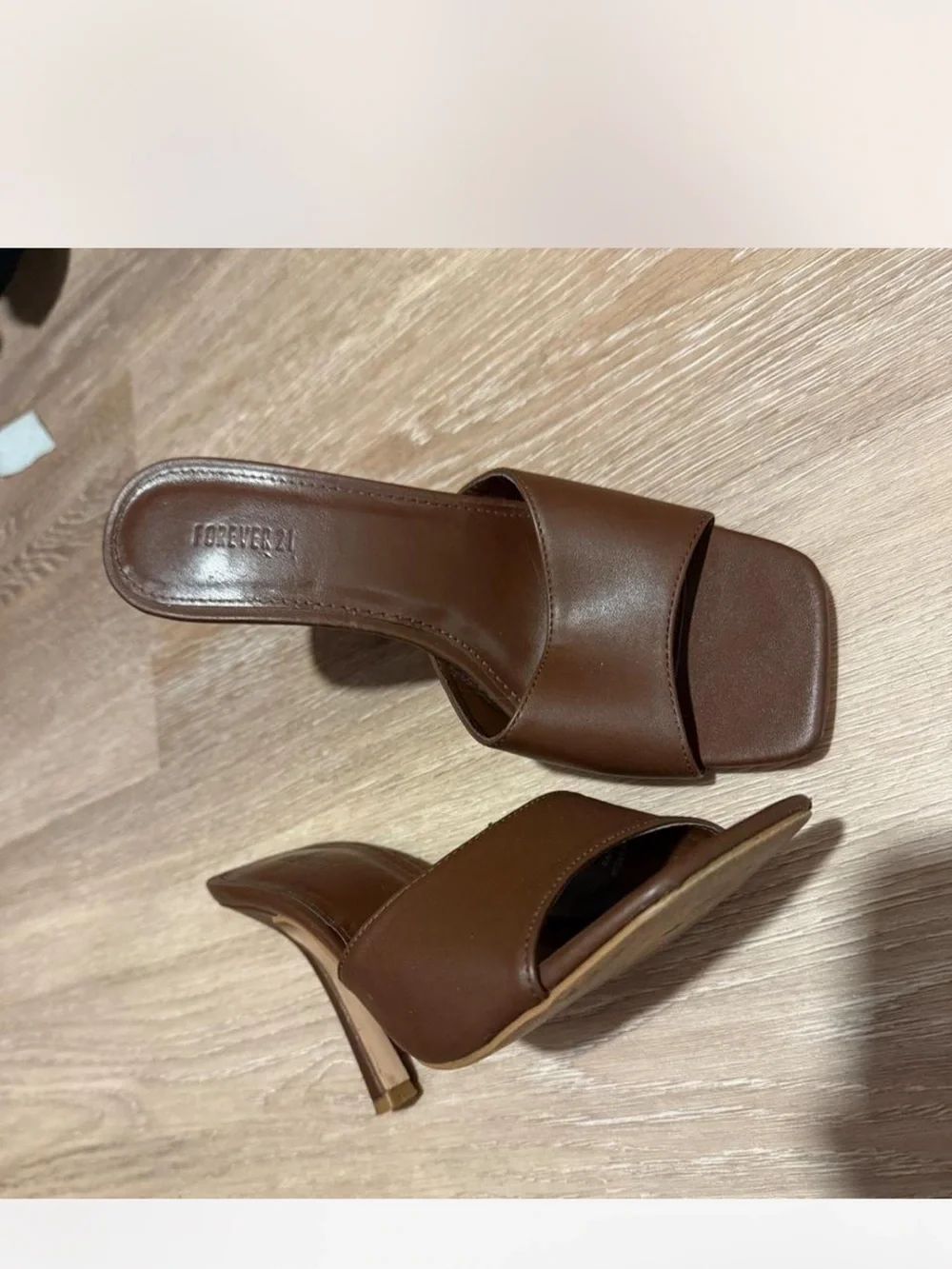 Forever 21 Brown Square-Toe High Heel Slide Sandals